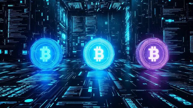 Digital Bitcoin Coins in Circuit Environment emphasizing advanced technology and cyber security