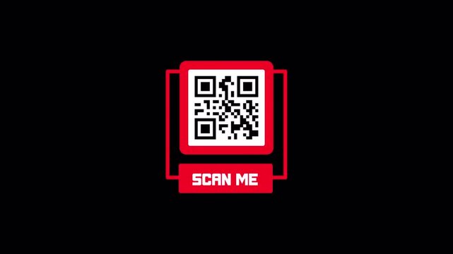 Animated red QR code on digital screen with scan me text popup for futuristic technology interface  on transparent background