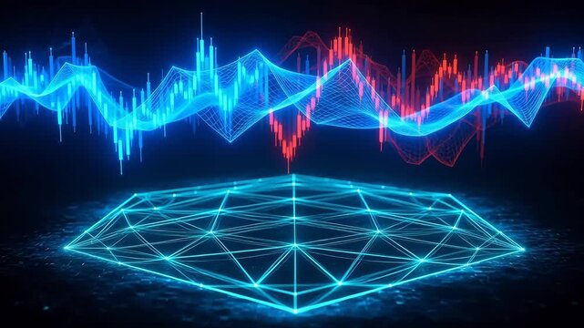 Abstract digital waveforms and geometric patterns for high-end commercial advertising