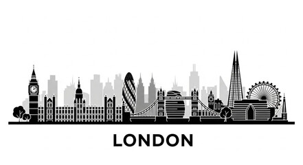 Naklejka premium London City Skyline Silhouette Icon Vector Illustration 3.