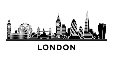 Naklejka premium London City Skyline Silhouette Illustration Famous Landmarks 1.