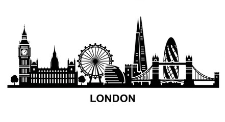 Obraz premium London city skyline silhouette with iconic architectural landmarks and famous buildings.