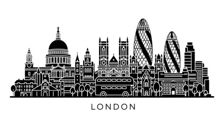 Fototapeta premium London Cityscape Silhouette with Famous Landmarks Vector Illustration.