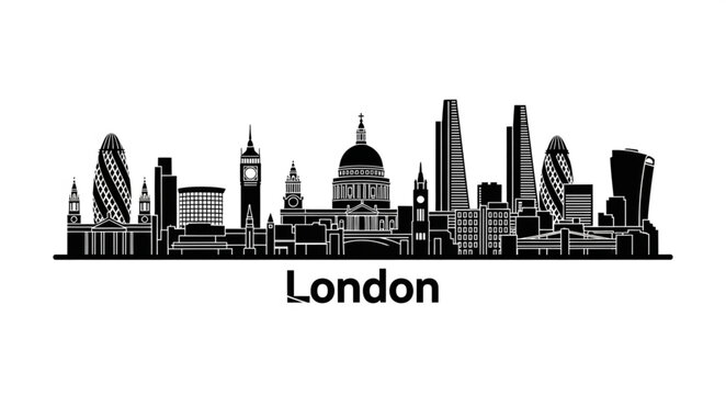 London City Skyline Silhouette Illustration Famous Landmarks.