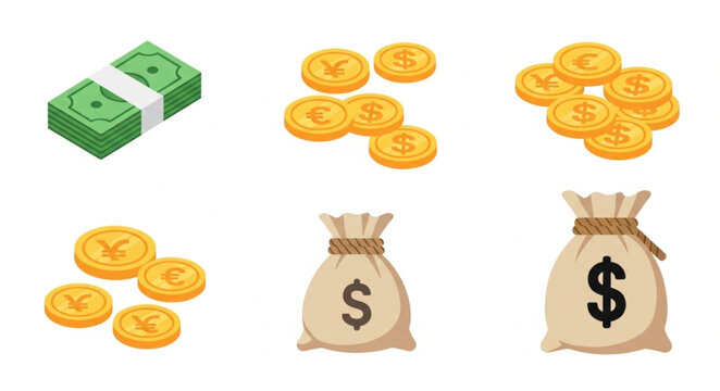 Money and Coins Collection Icons.
