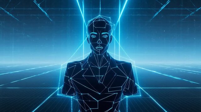 Blue glowing digital human figure emphasizing modern lifestyle and connectivity