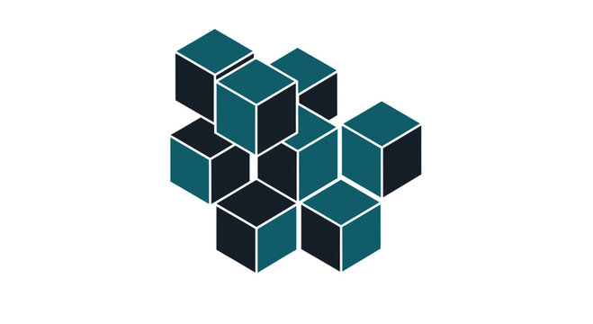 Abstract Geometric Composition Graphic: Cubes Interacting On A Modern Clean White Backdrop
