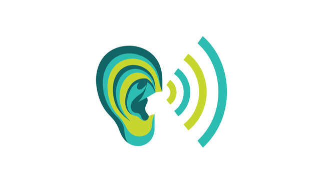 Abstract Ear Symbol with Sound Waves, Illustrating Hearing and Auditory Perception