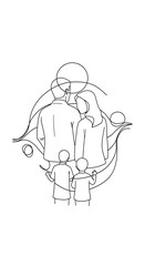Obraz premium Stylized line art drawing of a loving family embracing.