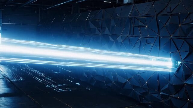 Futuristic corridor with glowing light beam symbolizing trust, reliability, and security