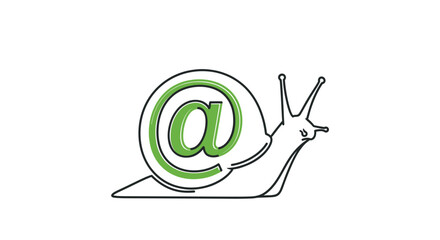 Conceptual snail mail illustration with email symbol shell on white background © Vertu