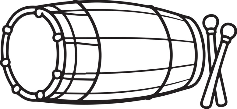 Traditional bedug drum outline vector icon representing cultural percussion instrument for religious celebration and heritage design
