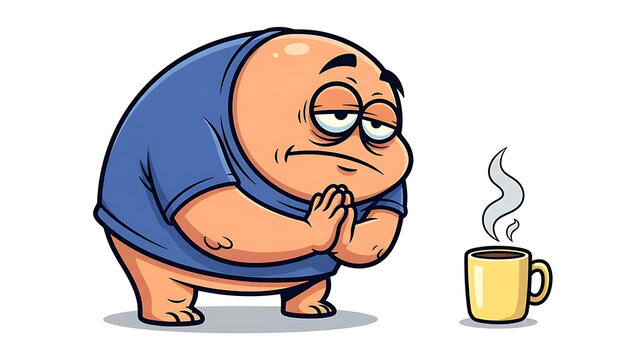 Cartoon blue alien holding a cup, isolated on a transparent background