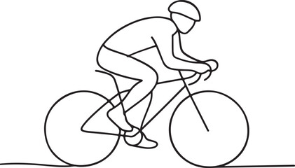 Fototapeta premium Man riding bicycle with helmet outline icon representing cycling activity fitness transportation safety and outdoor lifestyle