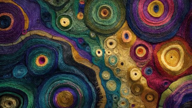 Colorful Sand Art Concentric Circles Spiral Rainbow Texture Abstract Pattern Vibrant Folk Decorative Background	
