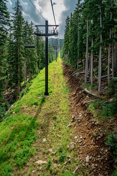 A ski lift takes people to the top of the mountain in summer near Flagstaff Arizona