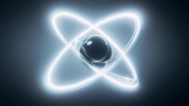 Abstract glowing atomic structure emphasizing industrial strength and manufacturing