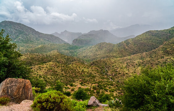 A summer monsoon storm brings much needed rain to the Santa Catalina mountains near Tucson Arizona