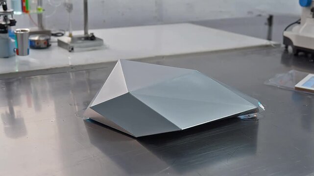 Blue crystallike object on metal surface for educational projects and academic promotions