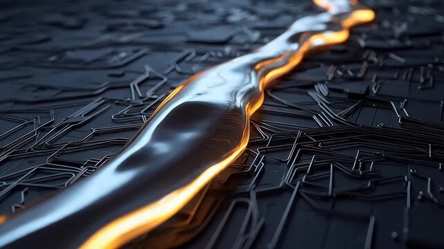 Glowing liquid on circuit board ideal for corporate presentations and B2B marketing