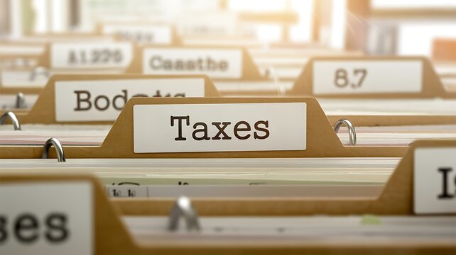 Tax files, financial documents, office organization, brown folders