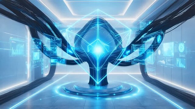 Futuristic room with glowing structure symbolizing trust, reliability, and security