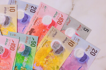 Maldivian rufiyaa banknote country displayed on Maldives cash