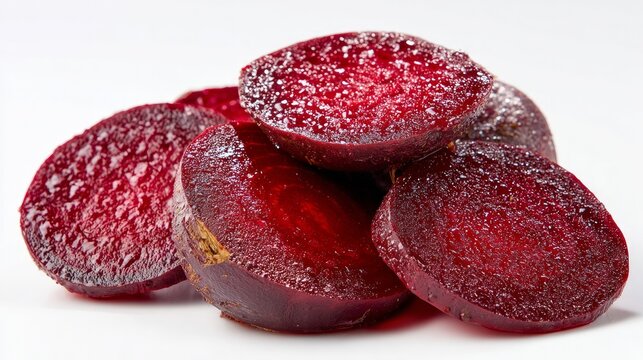 Fresh red beet, sliced, on a white backdrop.
