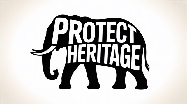 Striking black elephant silhouette carrying the powerful message to protect and preserve our invaluable cultural heritage and iconic wildlife