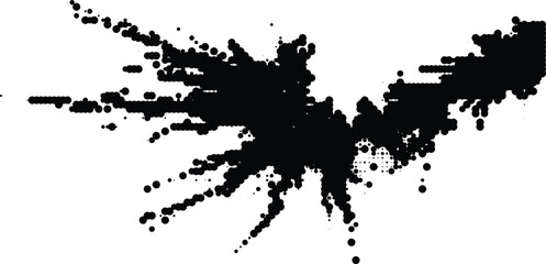 Obraz premium Abstract black ink splatter with halftone dot patterns on a plain white background. isolated on transparent background, Vector, illustration