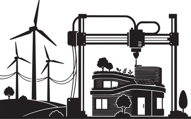 Obraz premium 3d printer making eco-friendly home with turbines