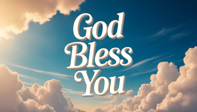 A blue sky with clouds and the words god bless you