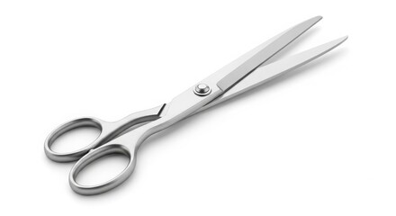 Obraz premium Professional stainless steel tailor scissors, sharp metal dressmaking shears for sewing and fabric cutting, industrial chrome craft scissors isolated on White Background