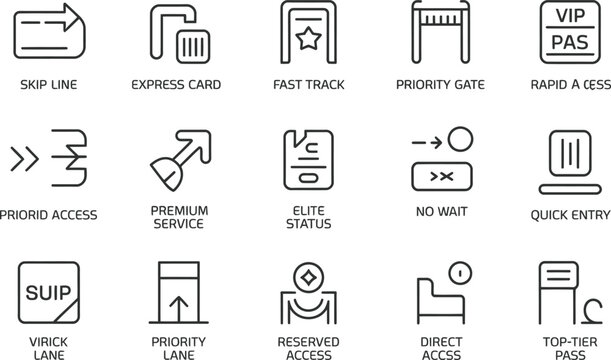 Icons for priority access and exclusive services skip line