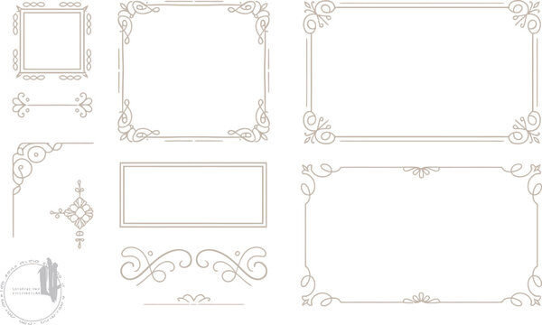 Ornate decorative frames and elements in beige border