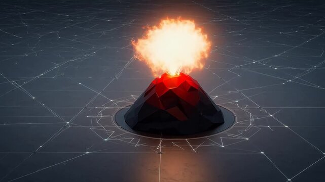 Volcano with fiery eruption emphasizing precision, focus, and dedication