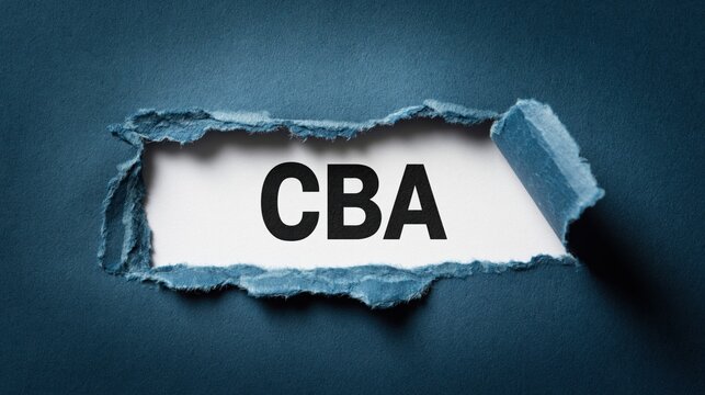 CBA acronym revealed under a creatively torn blue paper texture