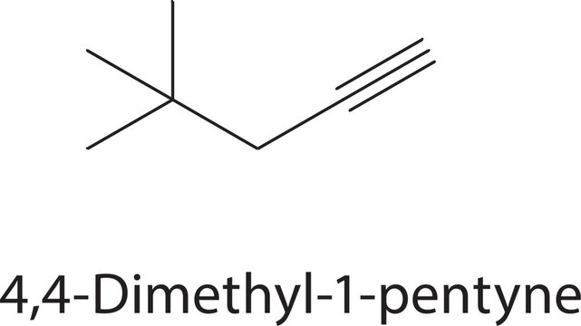 4,4-Dimethyl-1-pentyne skeletal structure. alkyne compound schematic illustration. Simple diagram, chemical formula.