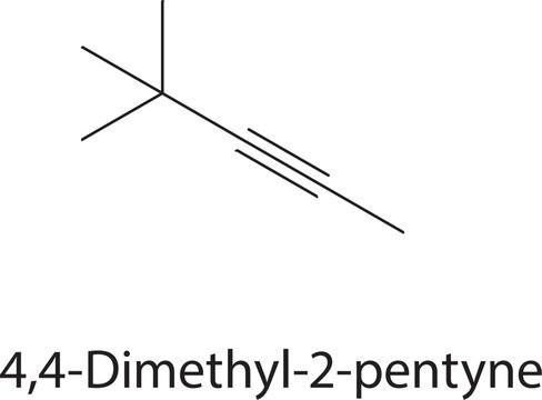 4,4-Dimethyl-2-pentyne skeletal structure. alkyne compound schematic illustration. Simple diagram, chemical formula.