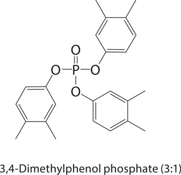 3,4-Dimethylphenol phosphate (3:1) skeletal structure. phosphate compound schematic illustration. Simple diagram, chemical formula.