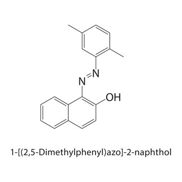 1-[(2,5-Dimethylphenyl) azo] 2-naphthol skeletal structure. azo compound compound schematic illustration. Simple diagram, chemical formula.