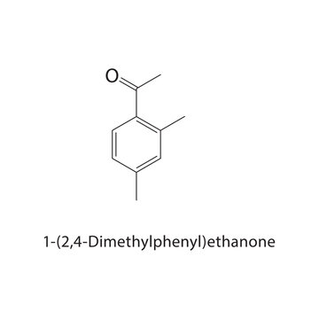 1-(2,4-Dimethylphenyl) ethanone skeletal structure. ketone compound schematic illustration. Simple diagram, chemical formula.