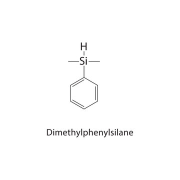 Dimethylphenylsilane skeletal structure. silane compound schematic illustration. Simple diagram, chemical formula.