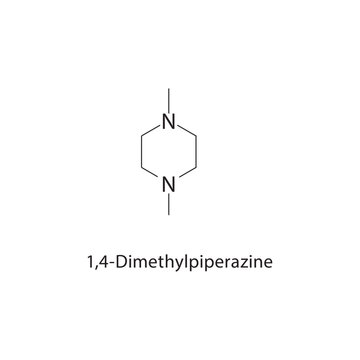 1,4-Dimethylpiperazine skeletal structure. amine compound schematic illustration. Simple diagram, chemical formula.