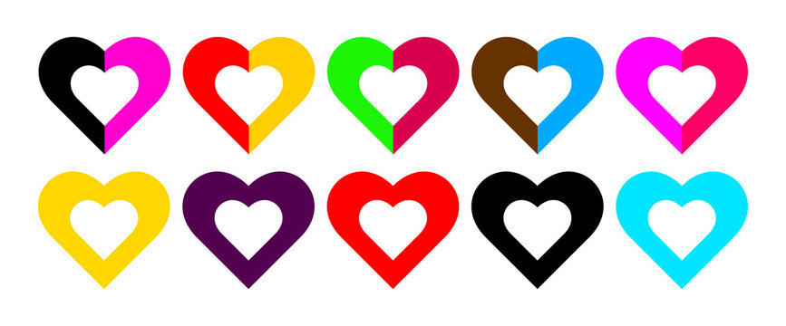 Set of romantic heart shape for Valentine themed design and decoration PNG format.