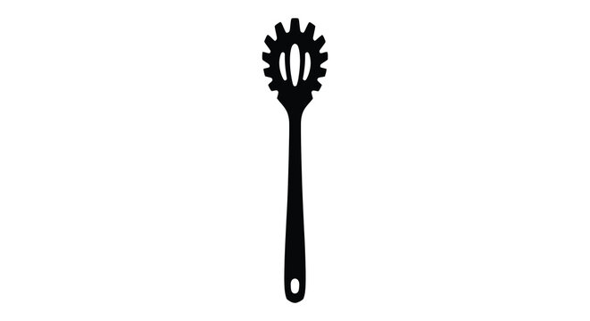 Isolated black spaghetti server utensil against a white background a striking silhouette