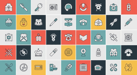 Collection of Flat Design Icons Representing Various Concepts. © Kuda