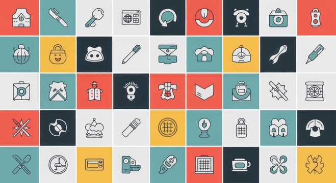 Collection of Flat Design Icons Representing Various Concepts.