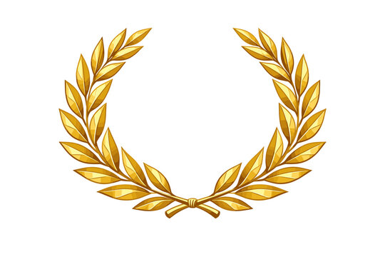 Realistic Golden Laurel Wreath Vector Illustration Isolated on White Background. Ancient Greek and Roman Symbol of Victory, Honor, Achievement, and Success for Winners, Champions, and Awards.