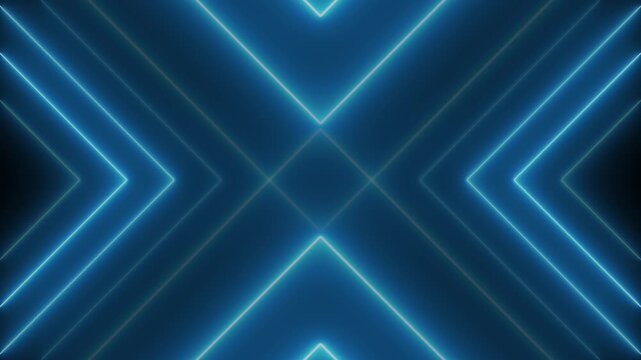 Abstract techno background with blue neon lights. Striped texture in cross shape for innovation concept. Seamless loop.